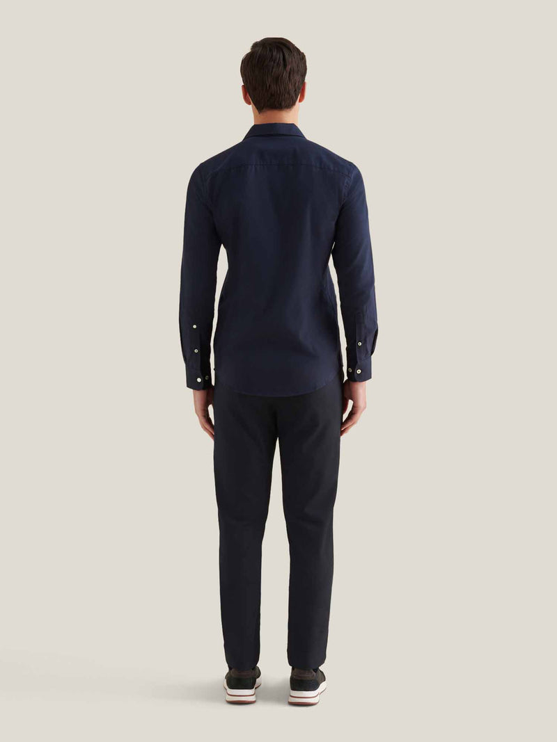 Flannel Herringbone Spread Collar Shirt in Dark Sapphire Navy