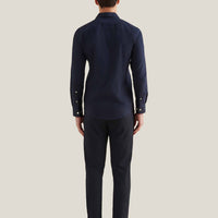 Flannel Herringbone Spread Collar Shirt in Dark Sapphire Navy