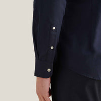 Flannel Herringbone Spread Collar Shirt in Dark Sapphire Navy