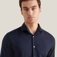 Flannel Herringbone Spread Collar Shirt in Dark Sapphire Navy
