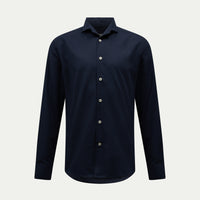 Flannel Herringbone Spread Collar Shirt in Dark Sapphire Navy