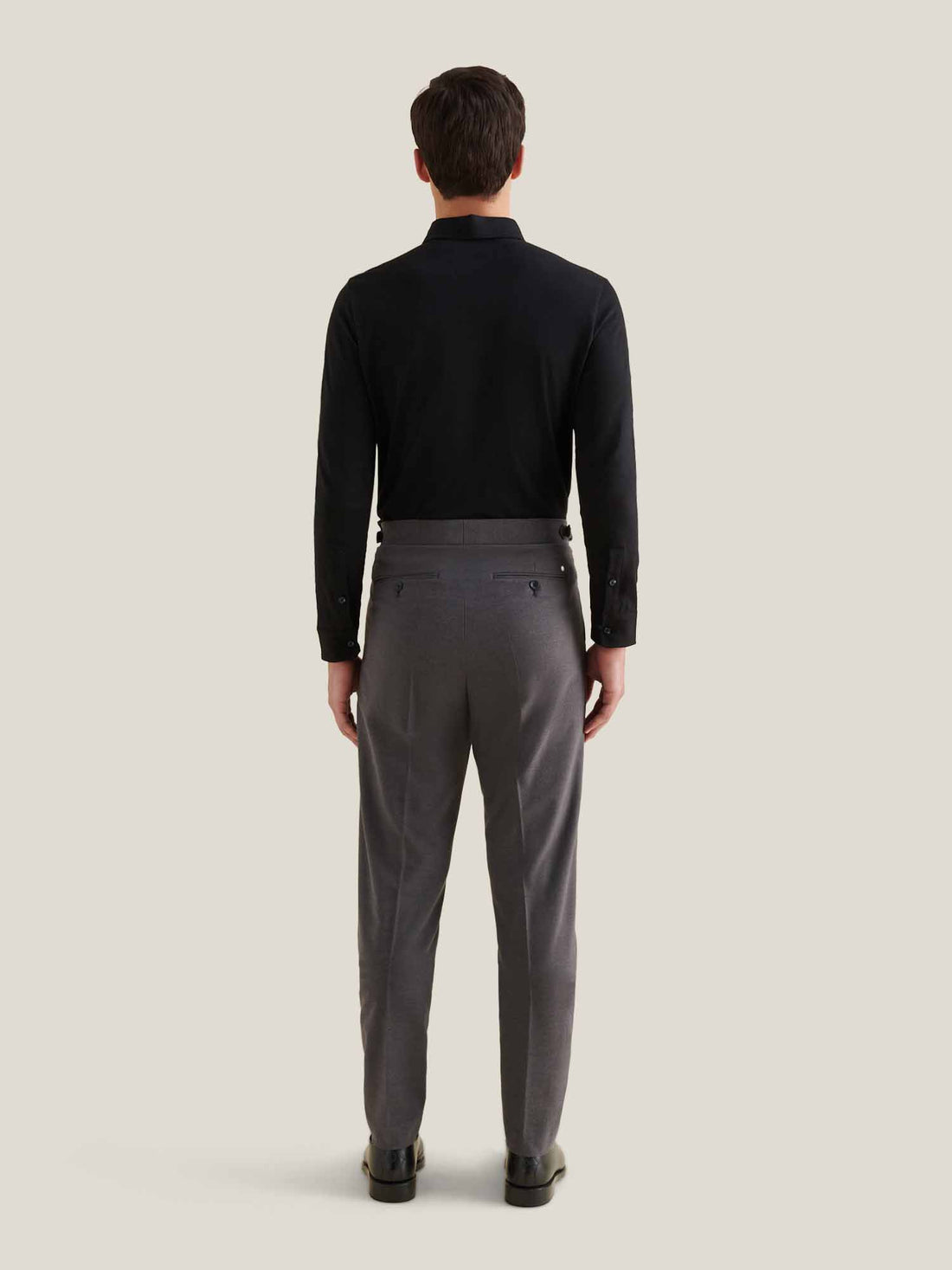 Slub Jersey Long Sleeve Polo Shirt in Black