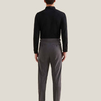 Slub Jersey Long Sleeve Polo Shirt in Black