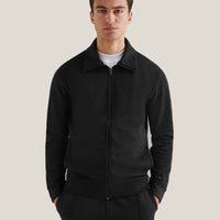 Jersey Interlock Zip Funnel Sweat in Black