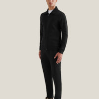 Jersey Interlock Zip Funnel Sweat in Black