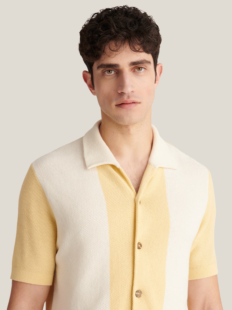 Sonny Open Stitch Revere Shirt in Reed Yellow