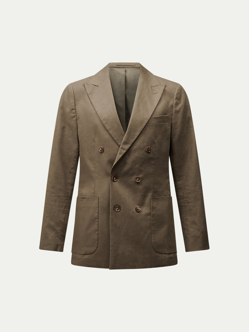 Castello Linen Blend Double Breasted Blazer in Tea Leaf