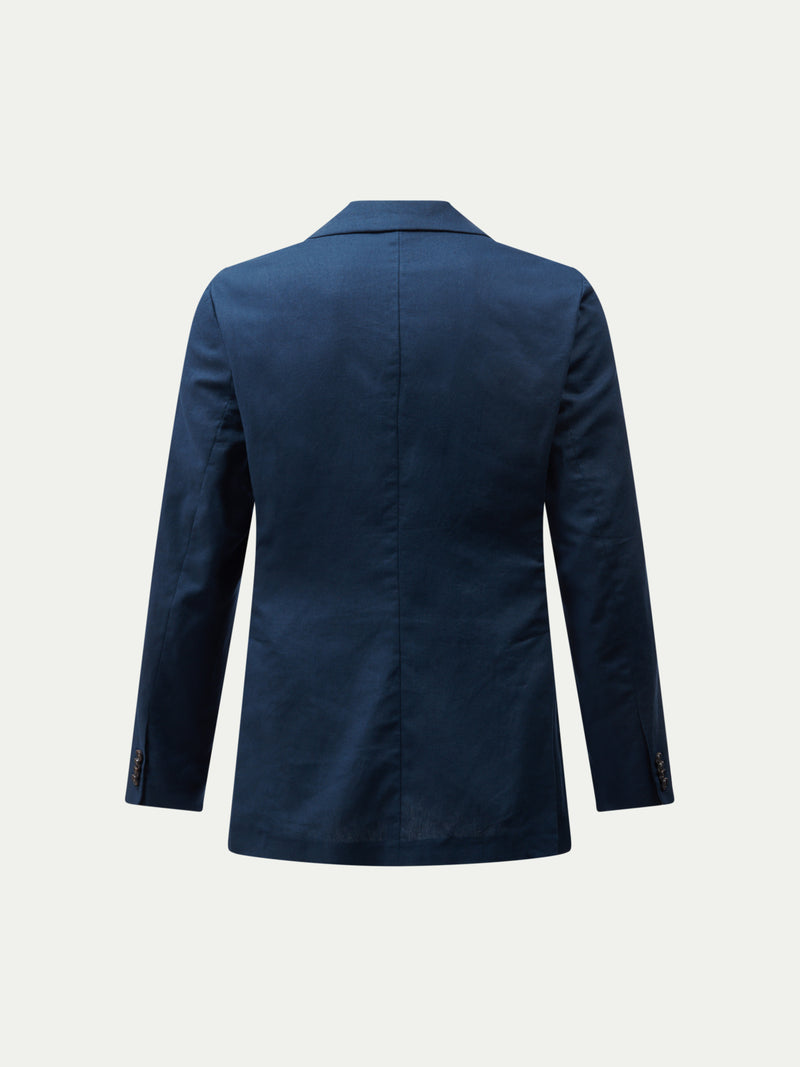 Castello Linen Blend Double Breasted Blazer in Dark Sapphire Navy