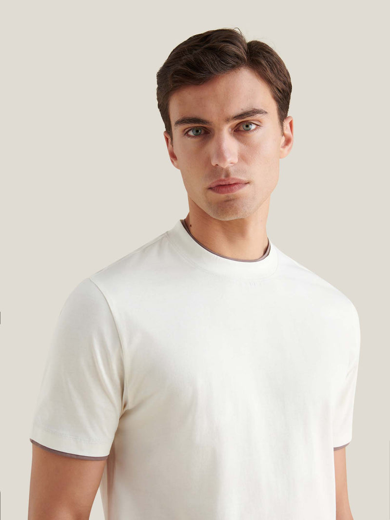 Double Layer Mercerised Cotton T-Shirt Egret