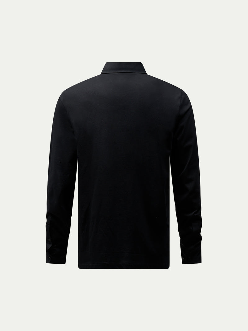 Mercerised Cotton Long Sleeve Polo Shirt Black
