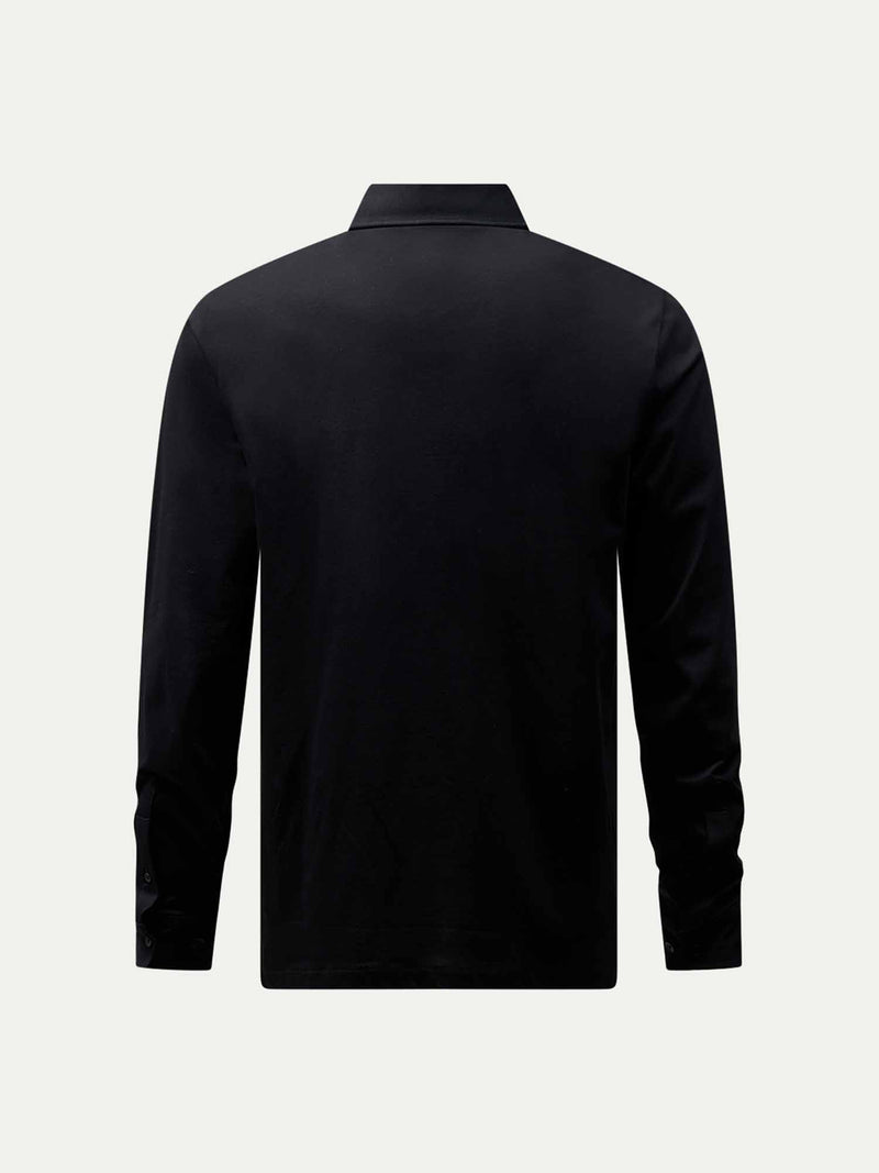 Mercerised Cotton Long Sleeve Polo Shirt Black