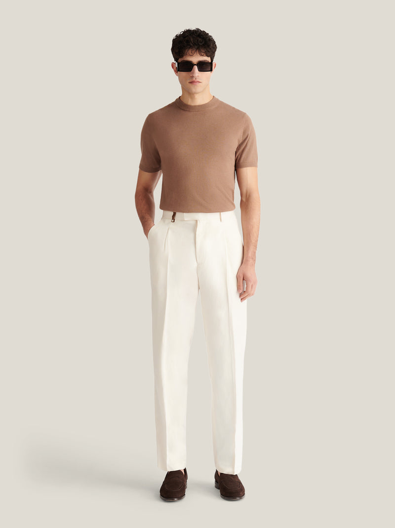 Castello Linen Blend Tailored Trouser in Egret