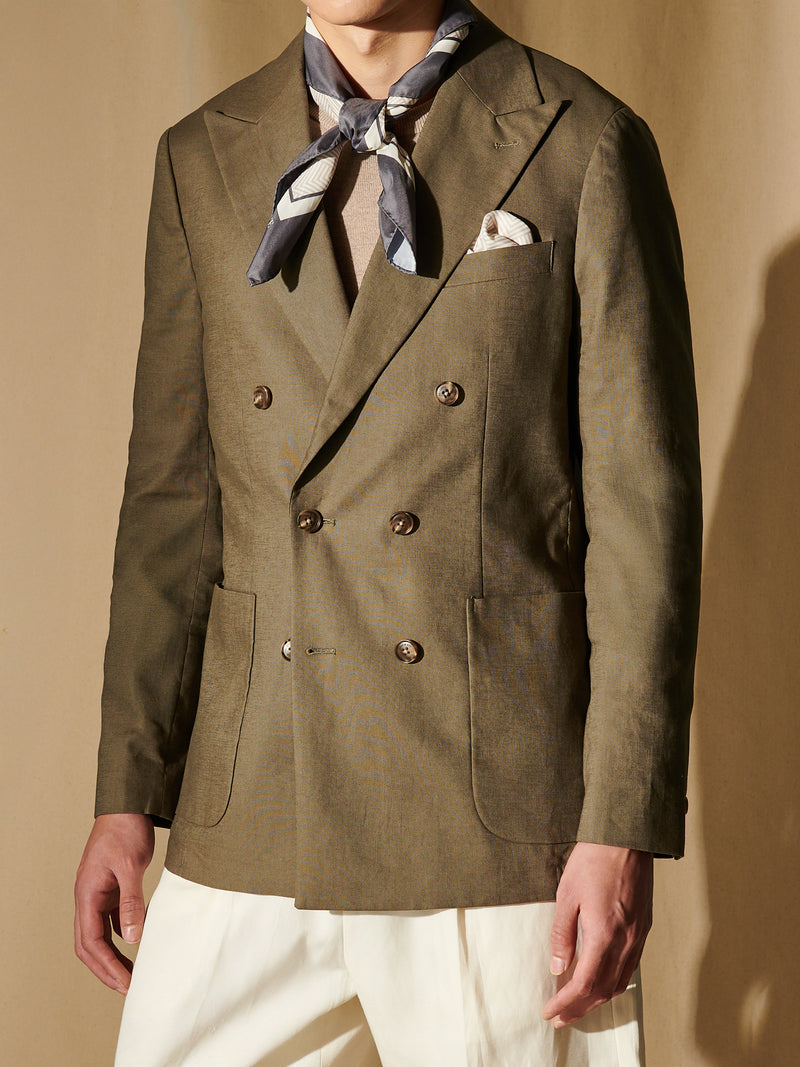 Castello Linen Blend Double Breasted Blazer in Tea Leaf