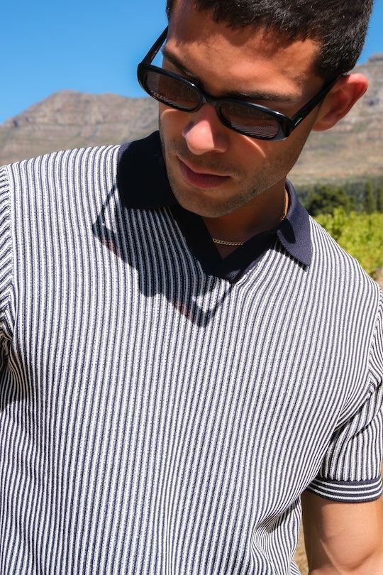 Sidney Revere Knit Polo in Dark Sapphire Navy