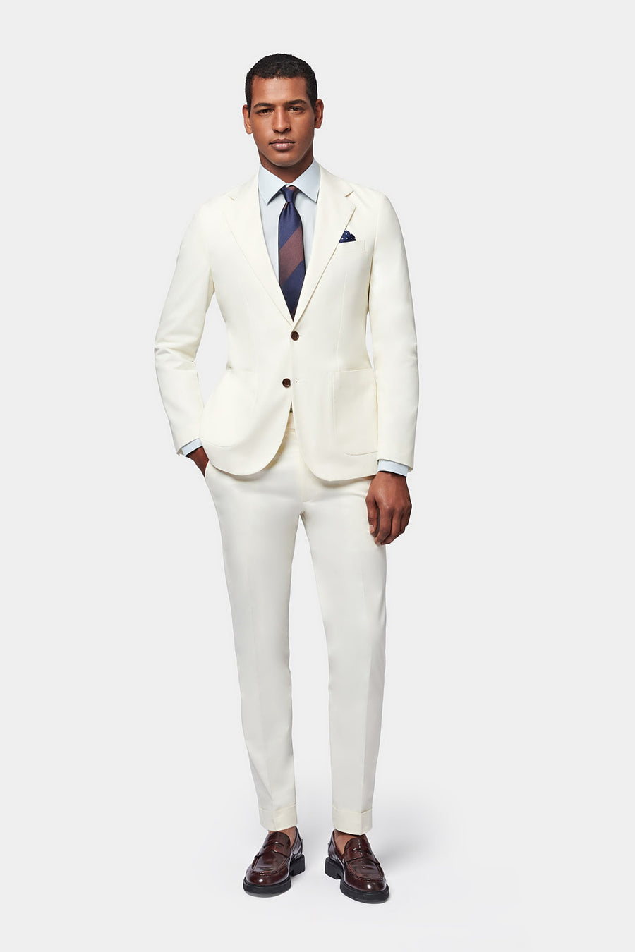 Contemporary Notched Lapel Suit Jacket in Egret