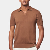 Knitted Short Sleeve V-Neck Polo in Carafe