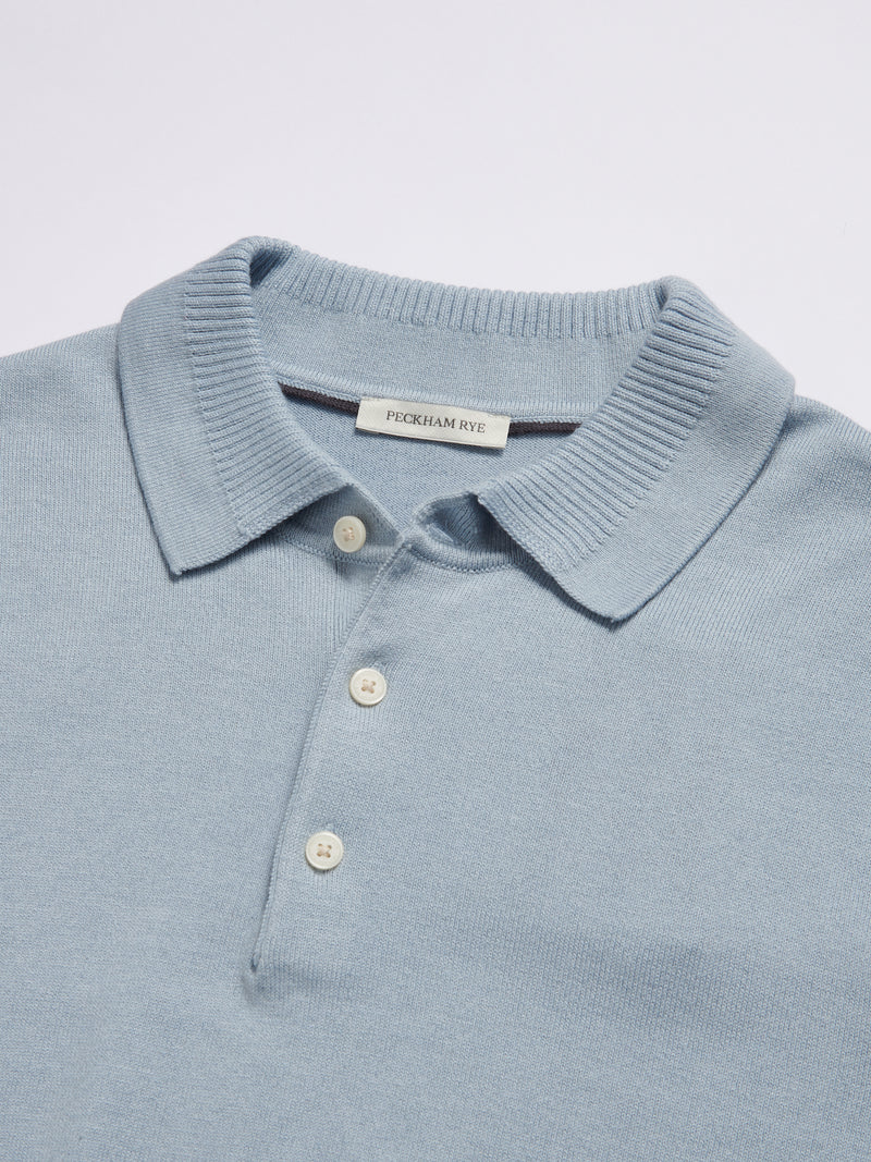 Ocean Textured Knit Polo in Blue Haze