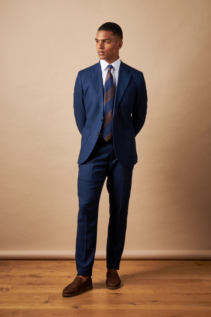 Classic Notched Lapel Suit Jacket in Navy Blue