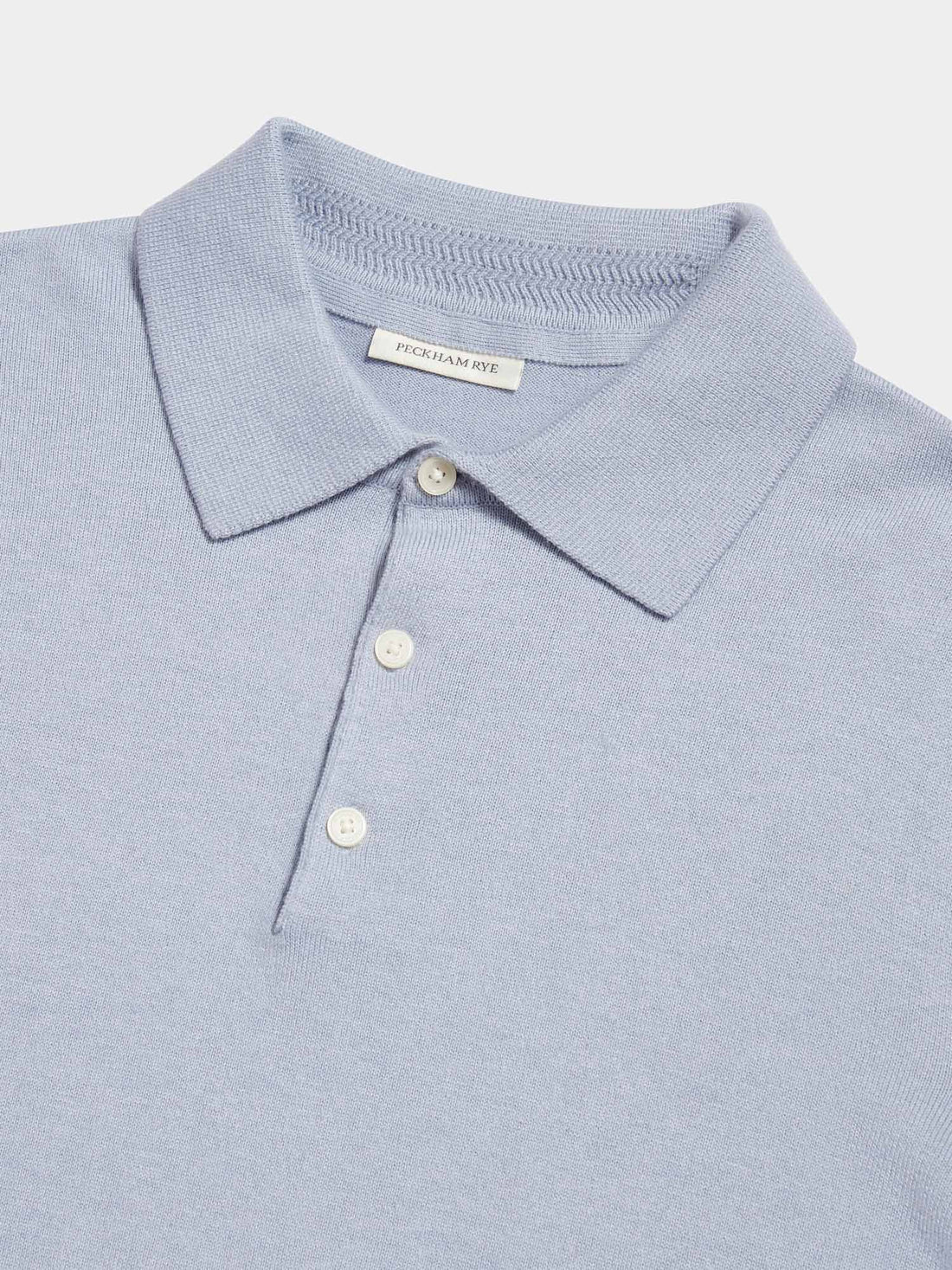 Peckham Rye Mens Knitted Short Sleeve Polo in Blue Blizzard