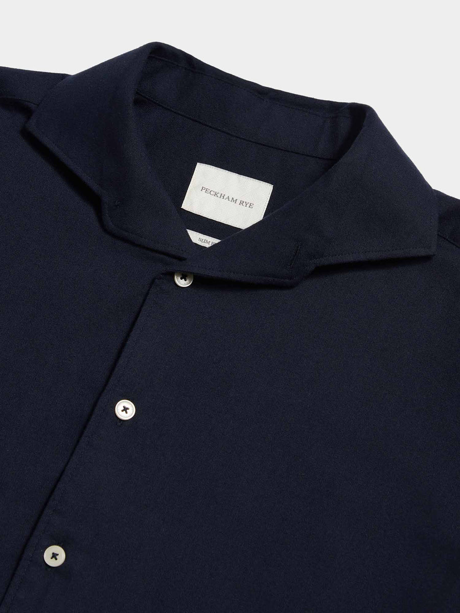 Peckham Rye Mens Flannel Herringbone Shirt in Dark Sapphire Navy