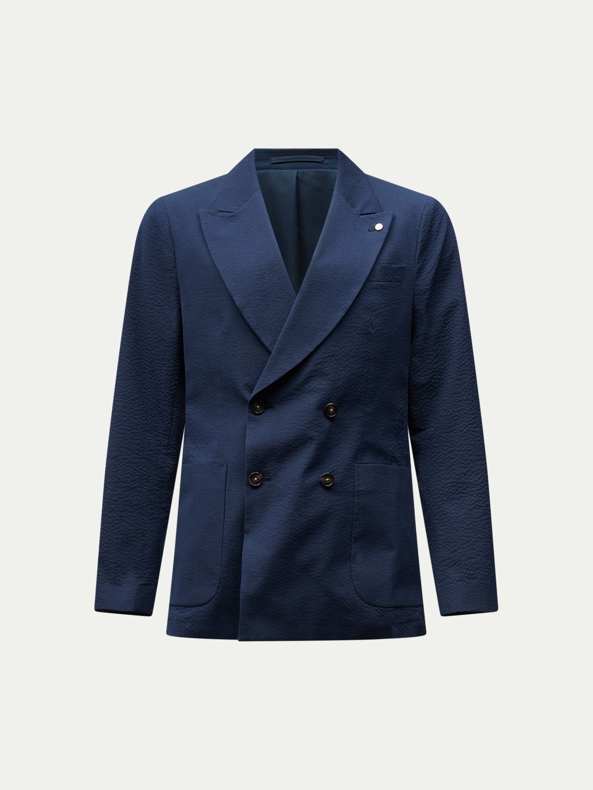 Luciano Seersucker Double Breasted Blazer in Dark Sapphire Navy