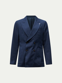 Luciano Seersucker Double Breasted Blazer in Dark Sapphire Navy