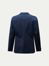 Luciano Seersucker Double Breasted Blazer in Dark Sapphire Navy