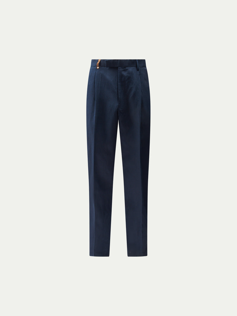 Castello Linen Blend Tailored Trouser in Dark Sapphire Navy