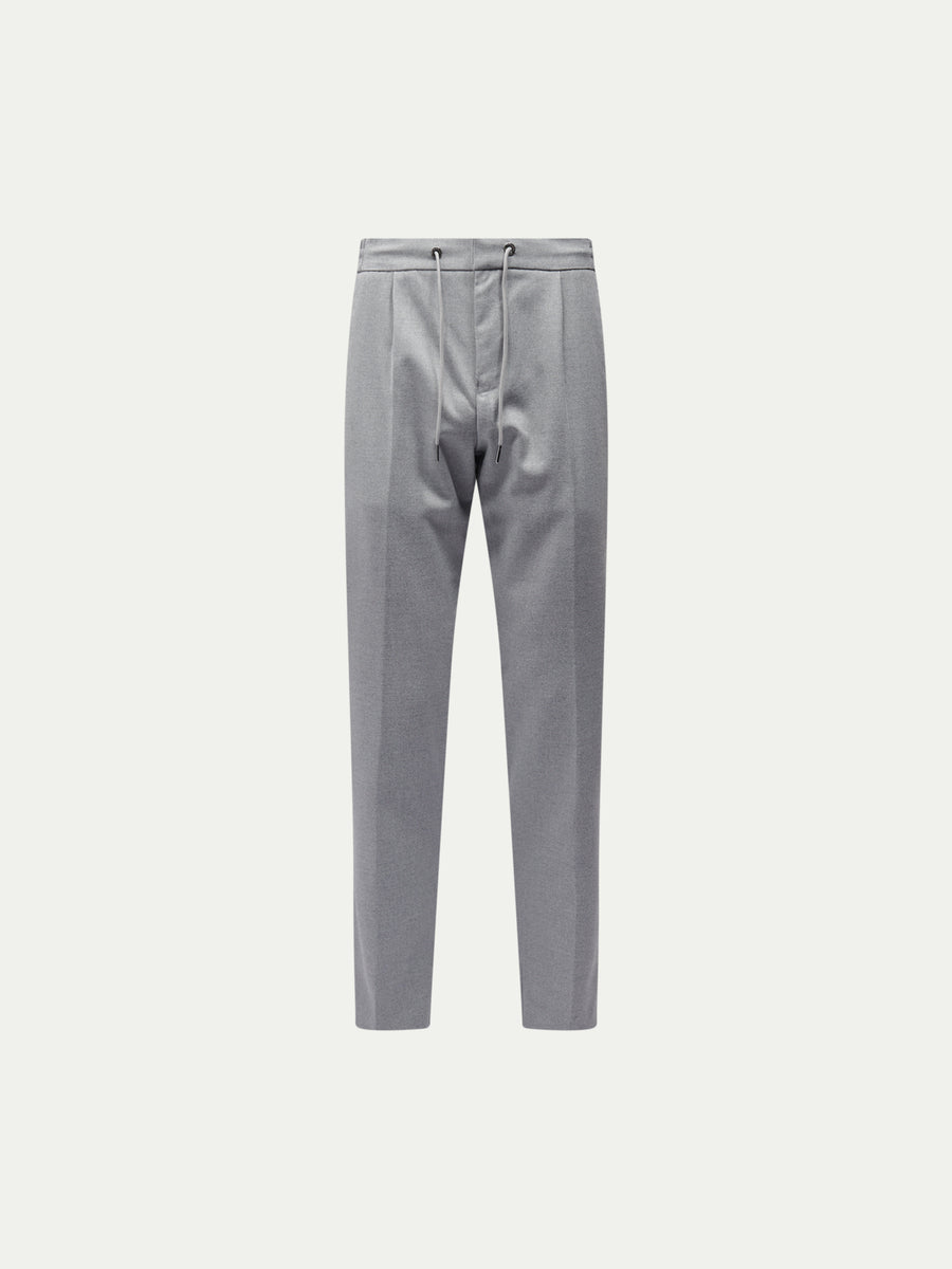 Peckham Rye Mens Drawstring Flannel Tech Trouser in Light Grey Marl