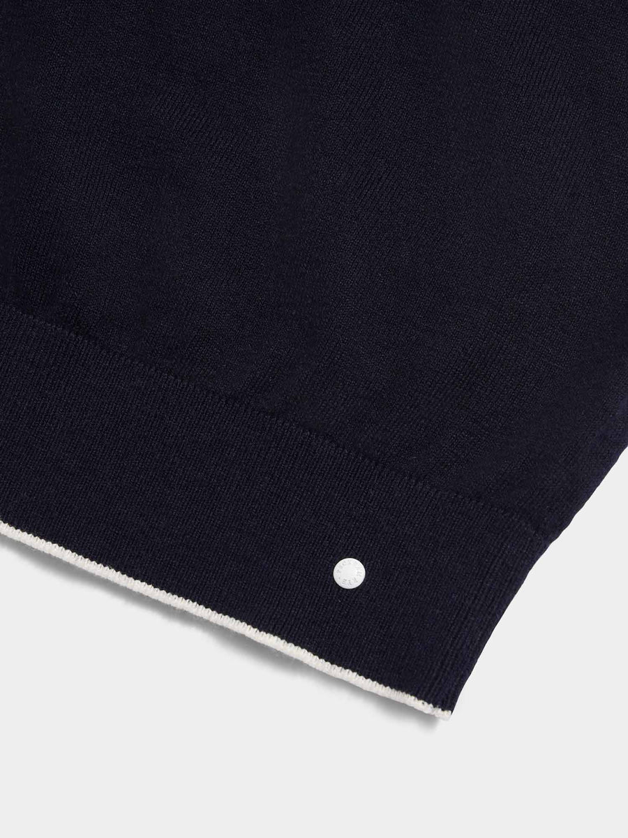 Peckham Rye Mens Knitted Long Sleeve Polo in Dark Sapphire Navy