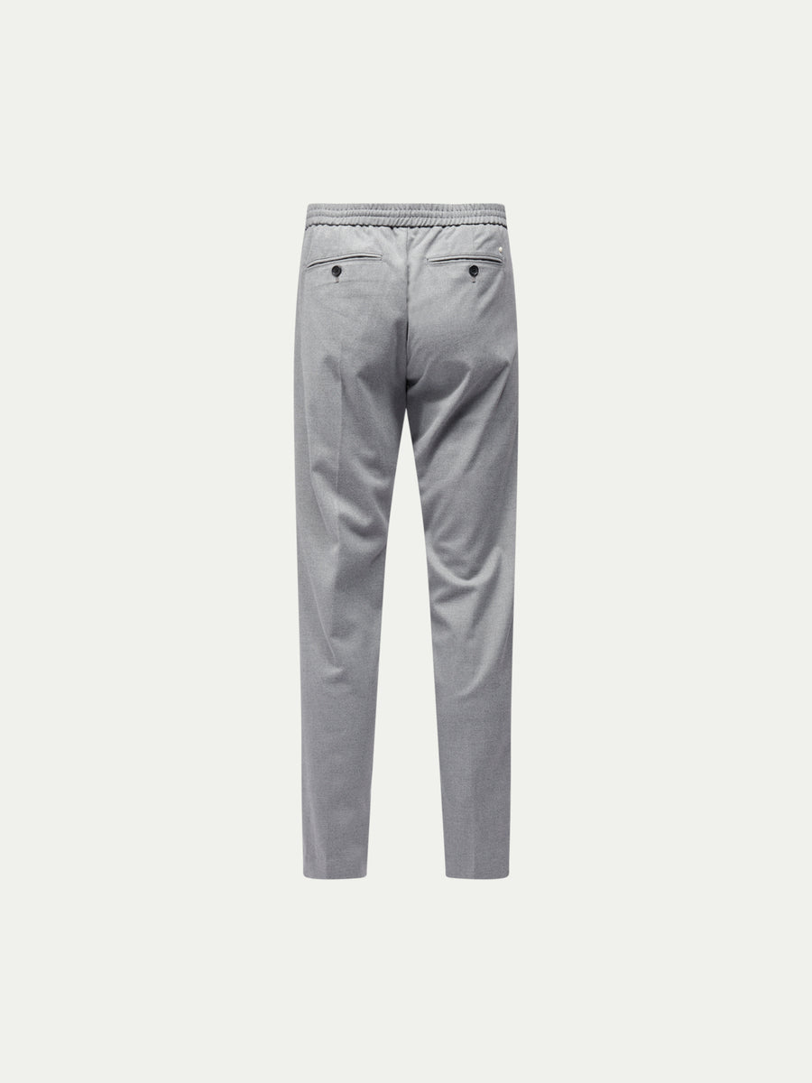 Peckham Rye Mens Drawstring Flannel Tech Trouser in Light Grey Marl