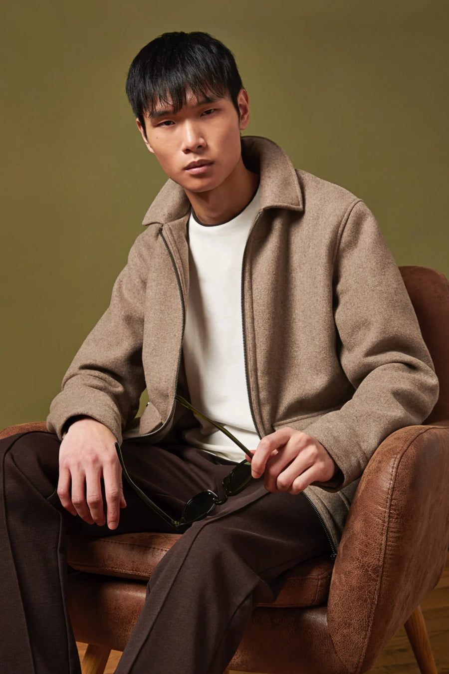 Wool Blend Bomber Jacket in Simply Taupe