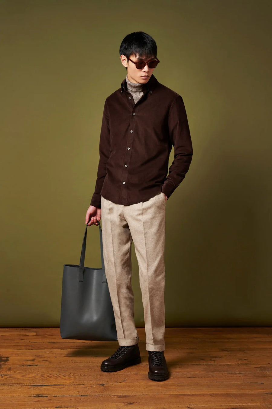 Micro Cord Button-Down Shirt in Java