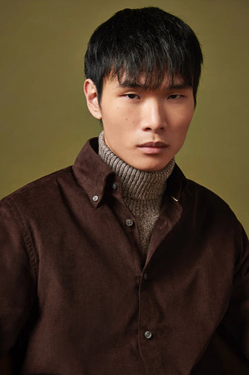 Micro Cord Button-Down Shirt in Java