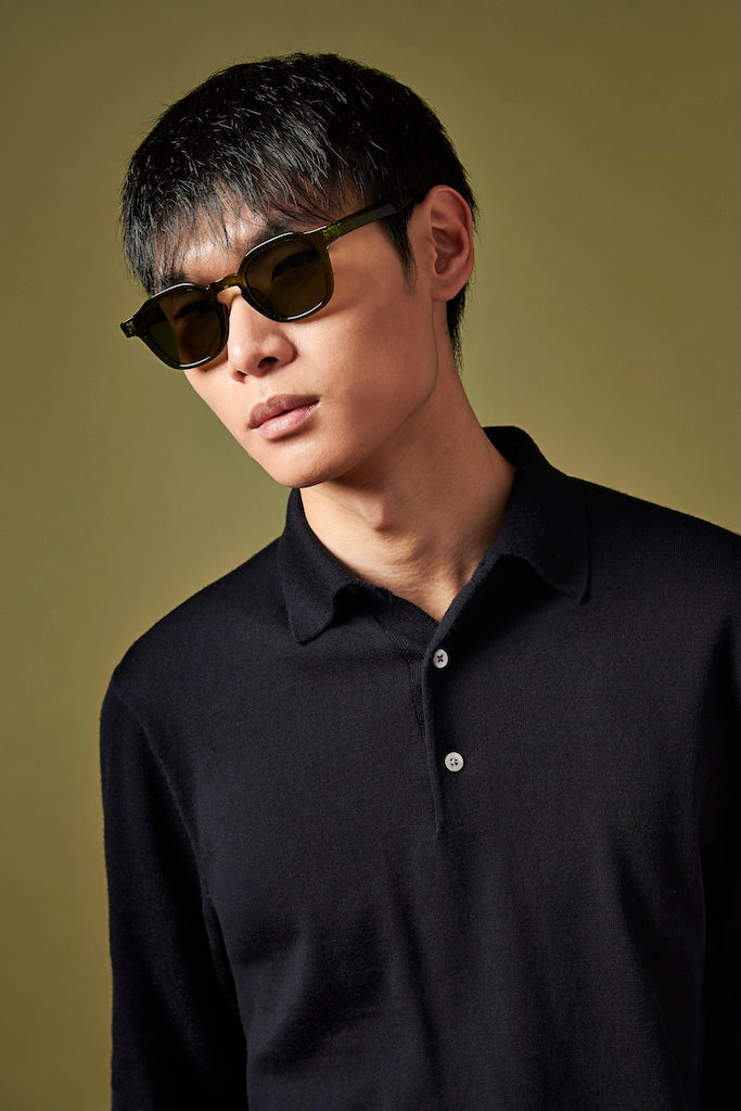 Peckham Rye Mens Knitted Long Sleeve Polo in Dark Sapphire Navy