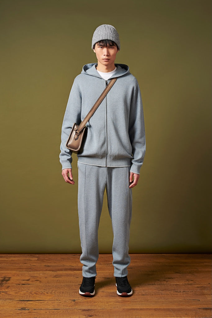 Peckham Rye Mens Knitted Milano Zip Hoodie in Blue Blizzard