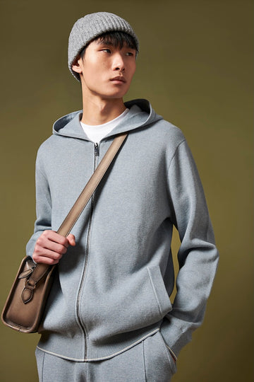 Peckham Rye Mens Knitted Milano Zip Hoodie in Blue Blizzard