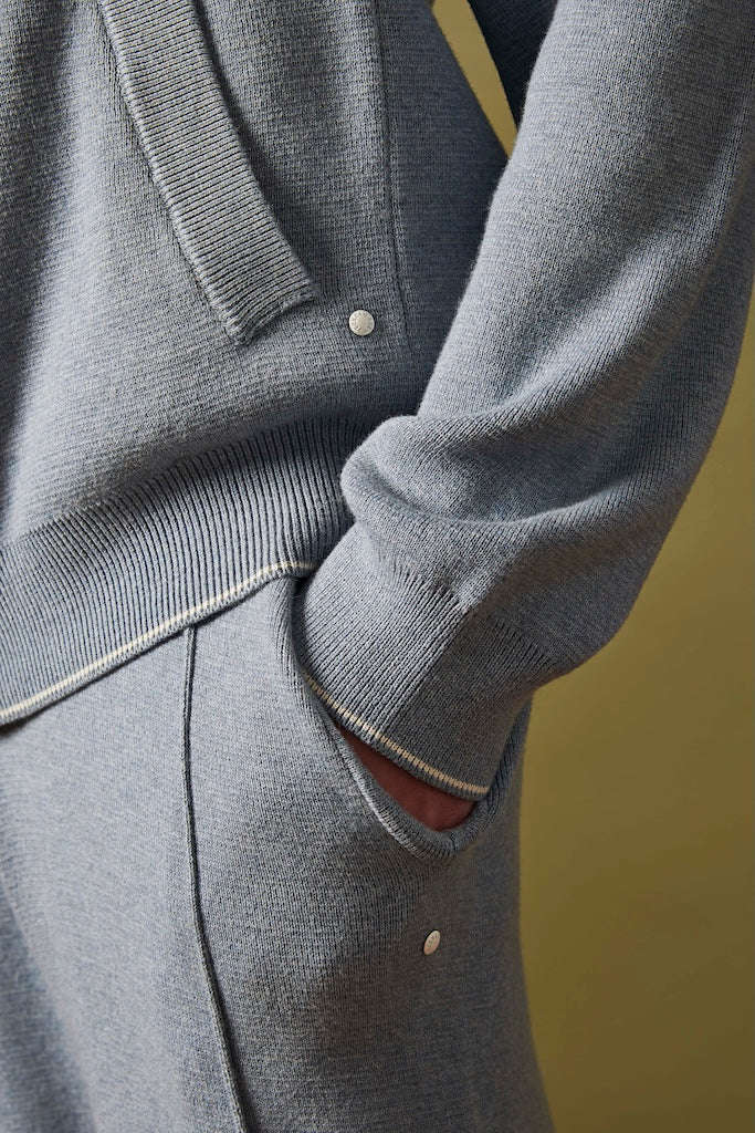 Peckham Rye Mens Knitted Milano Zip Hoodie in Blue Blizzard