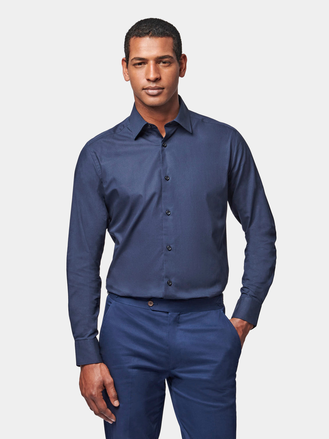 Formal Poplin Long Sleeve Shirt in Navy Blue