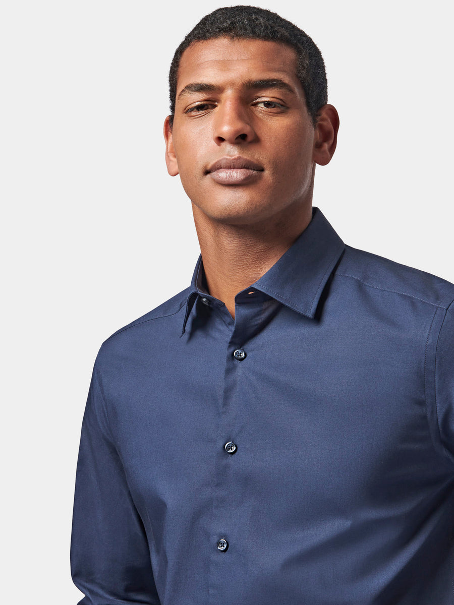 Formal Poplin Long Sleeve Shirt in Navy Blue