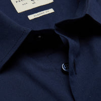 Formal Poplin Long Sleeve Shirt in Navy Blue