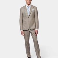 Linen Contemporary Notched Lapel Suit in Taupe