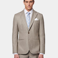 Linen Contemporary Notched Lapel Suit in Taupe