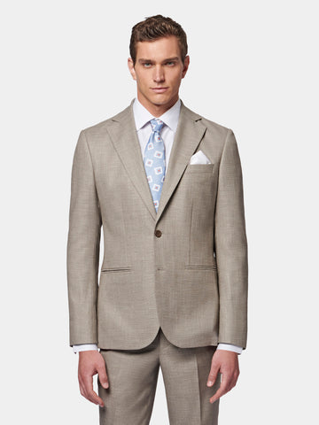 Linen Contemporary Notched Lapel Suit in Taupe