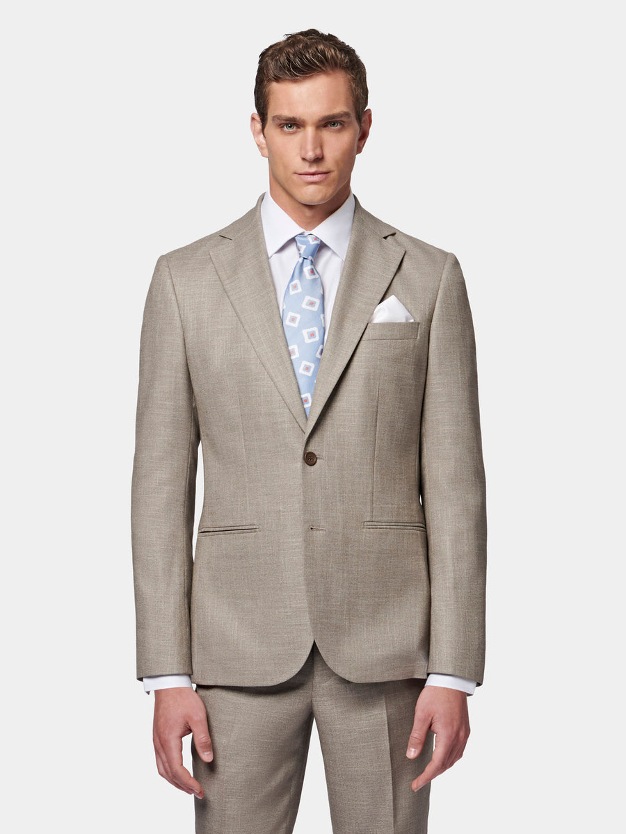 Linen Contemporary Notched Lapel Suit in Taupe