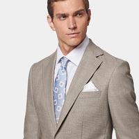 Linen Contemporary Notched Lapel Suit in Taupe