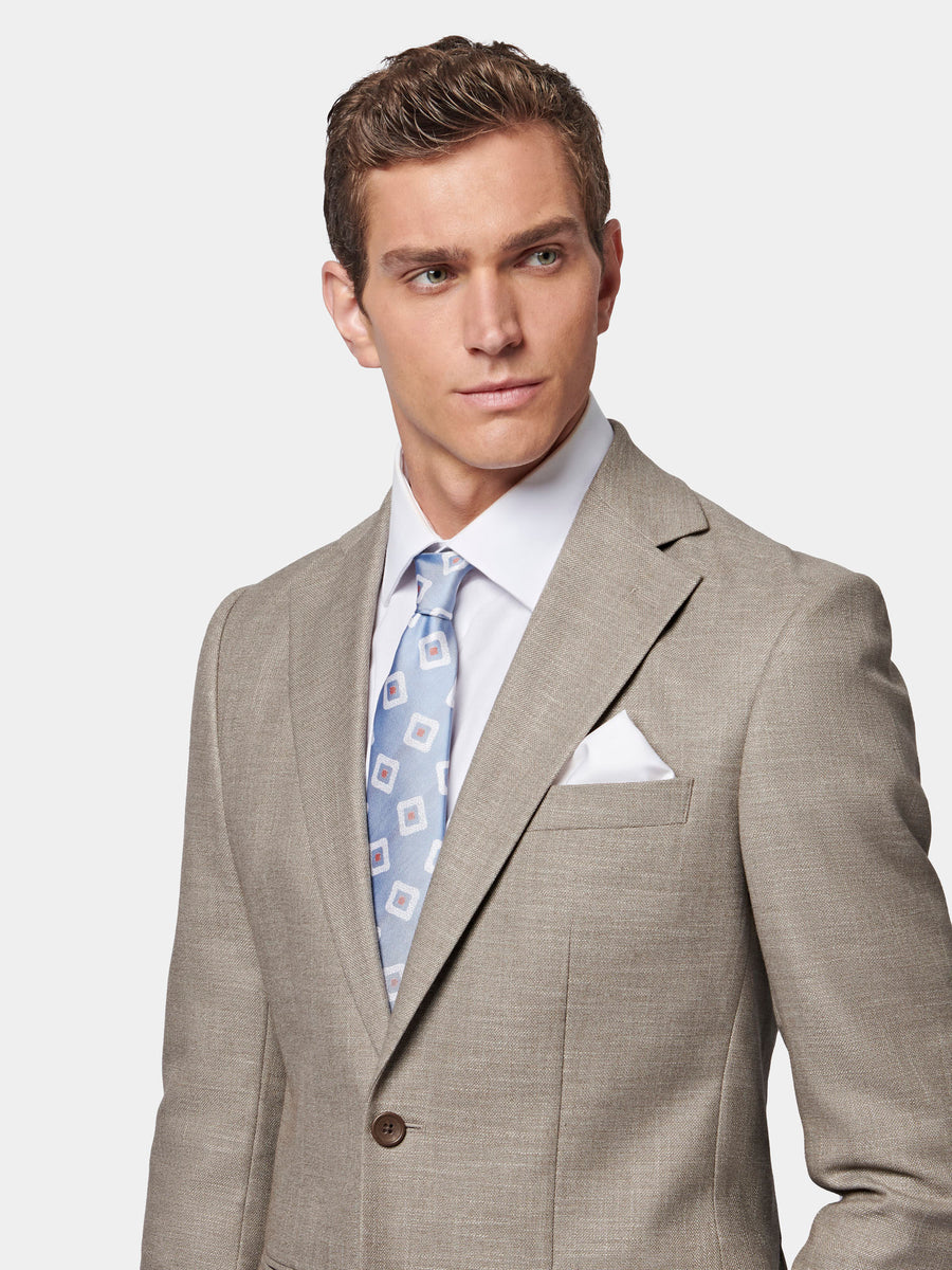 Linen Contemporary Notched Lapel Suit in Taupe