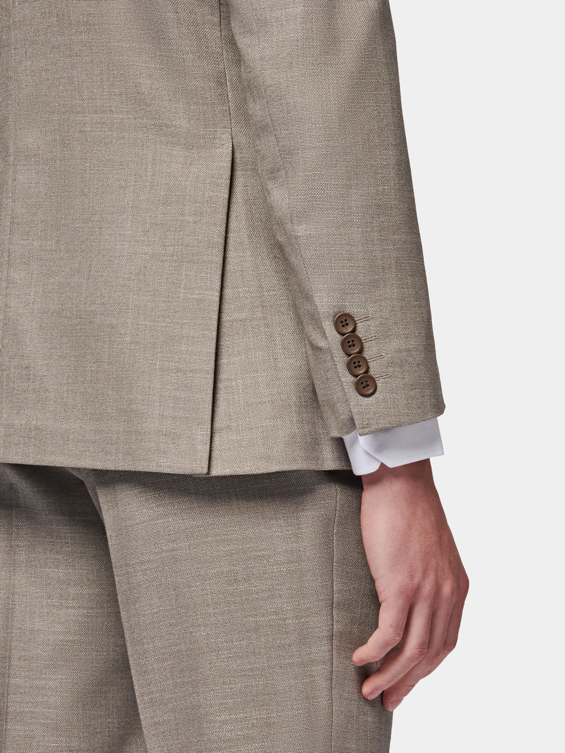 Linen Contemporary Notched Lapel Suit in Taupe