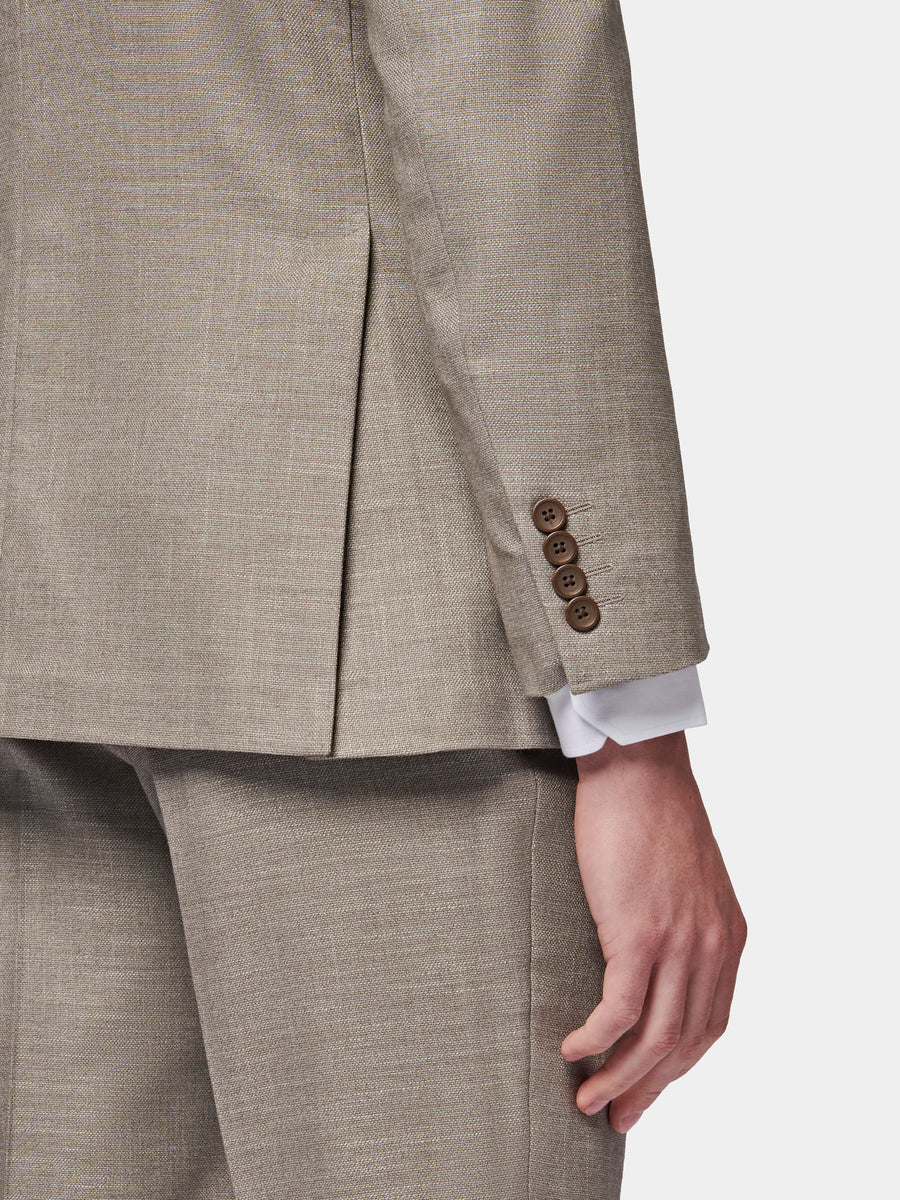 Linen Contemporary Notched Lapel Suit in Taupe