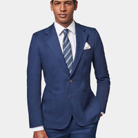 Contemporary Notched Lapel Suit Jacket in Navy Blue